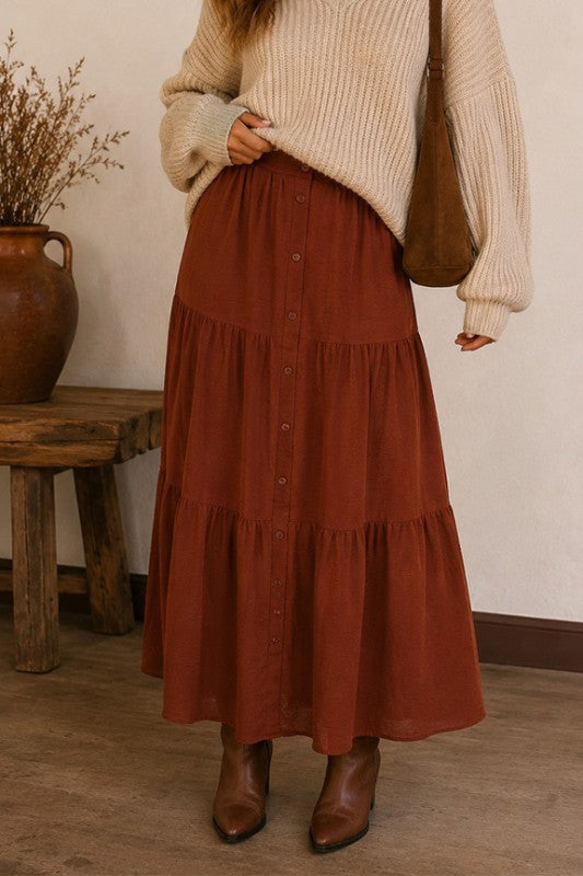 Button front tiered maxi