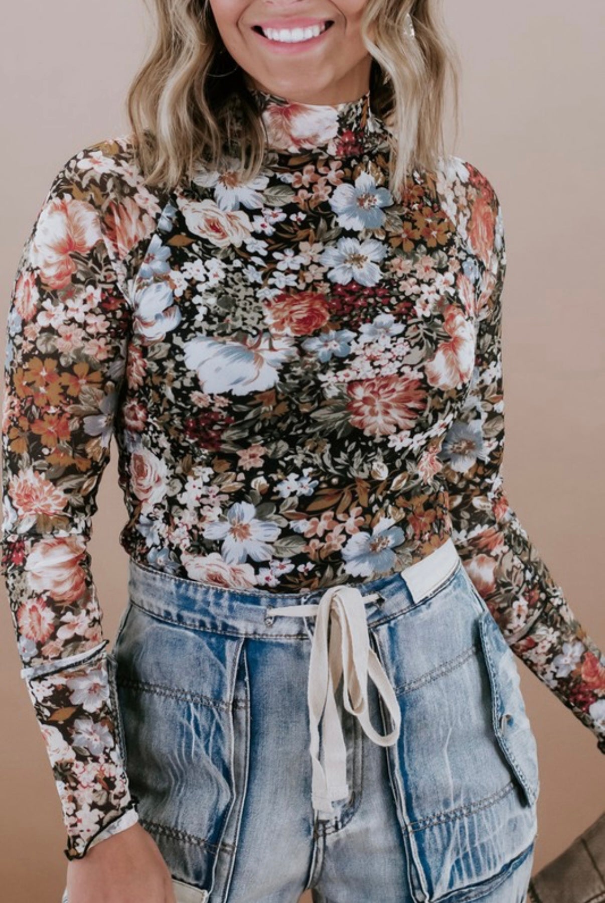 Floral mesh top
