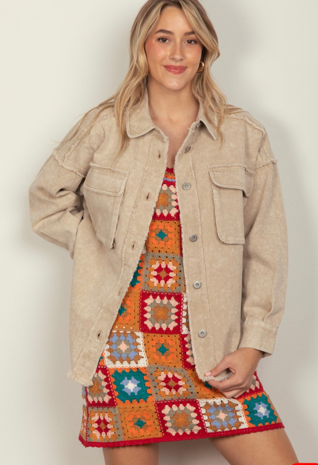 Washed denim shacket