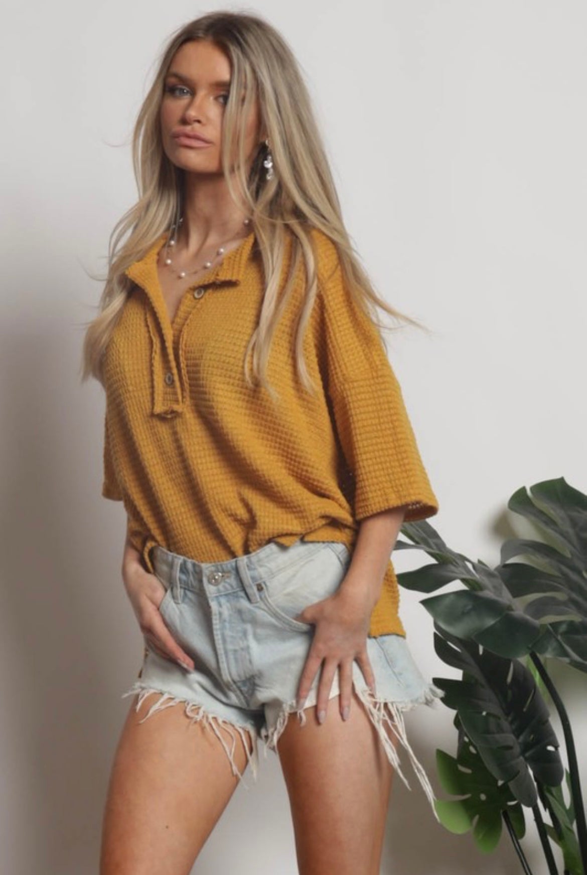 Textured Knit Button Down Top