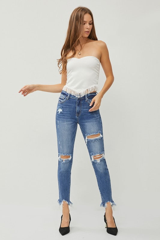 Risen Distressed Skinny Jeans