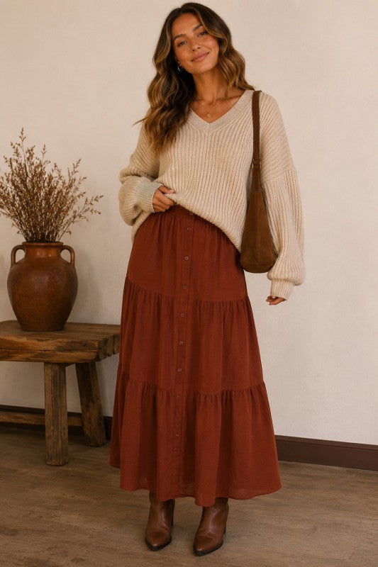 Button front tiered maxi