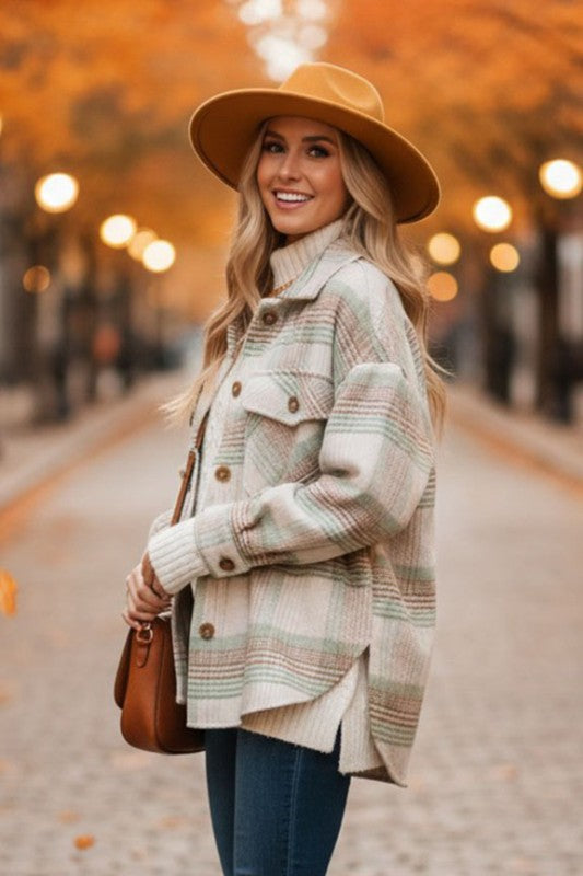 Taupe/sage flannel shacket