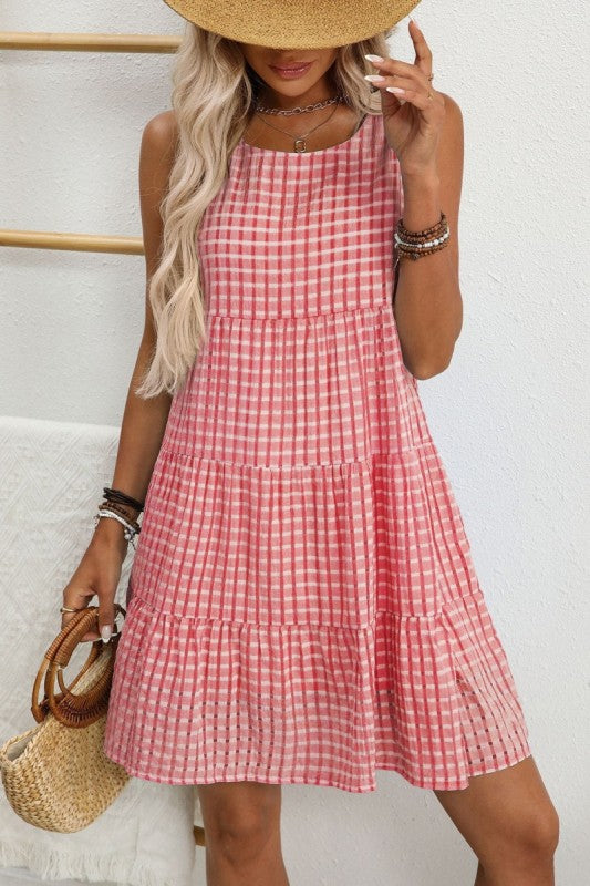 Gingham tiered dress