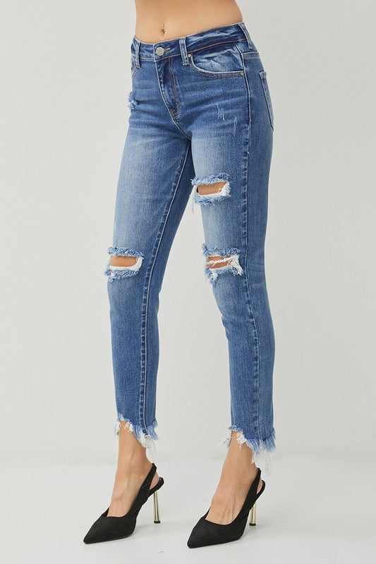 Risen Distressed Skinny Jeans
