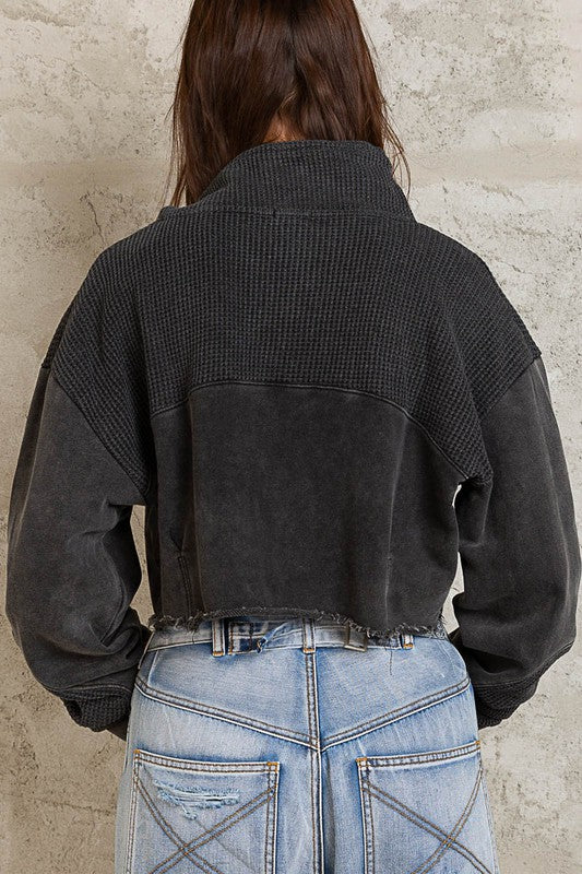 Cropped Half Zip Hoodie Pullover