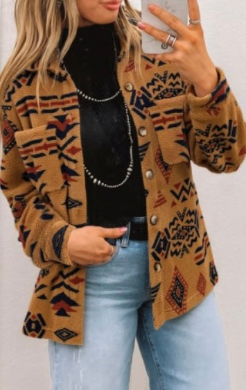 Khaki Aztec shacket