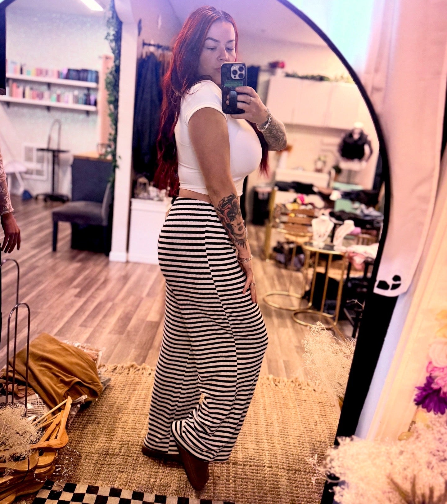 Striped straight leg pants