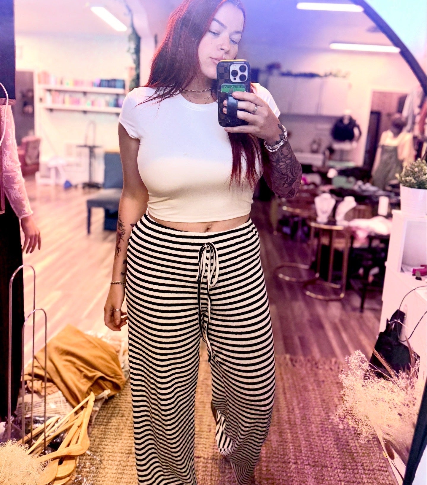 Striped straight leg pants