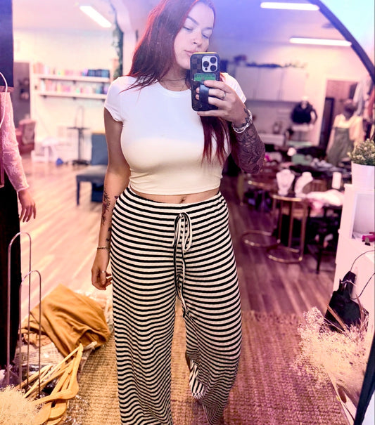 Striped straight leg pants