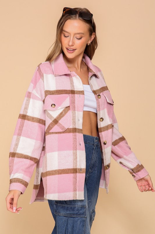 Pink/taupe flannel shacket