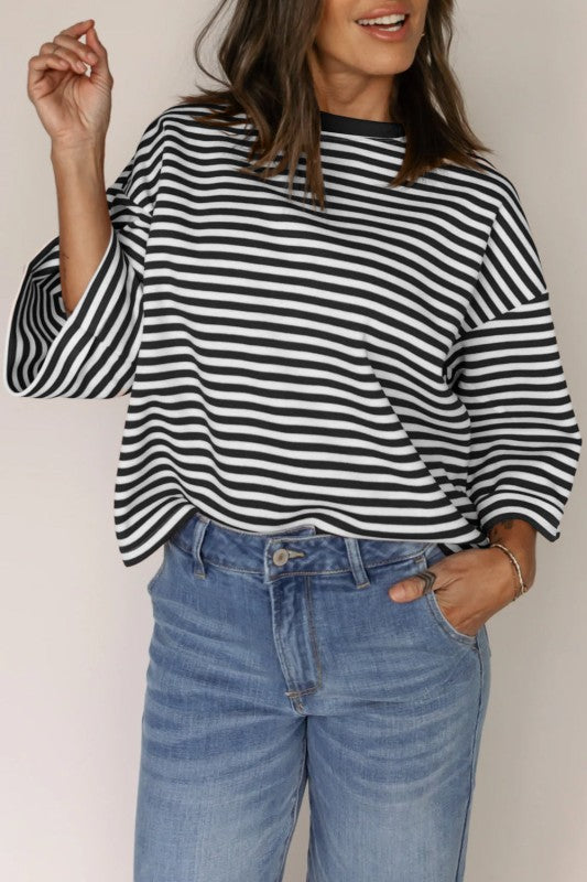 Stripped bow cut out shirt