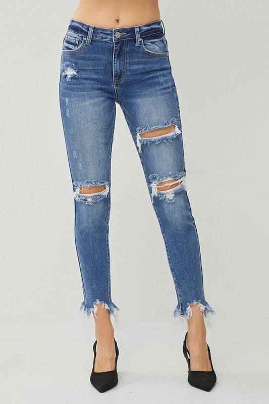 Risen Distressed Skinny Jeans