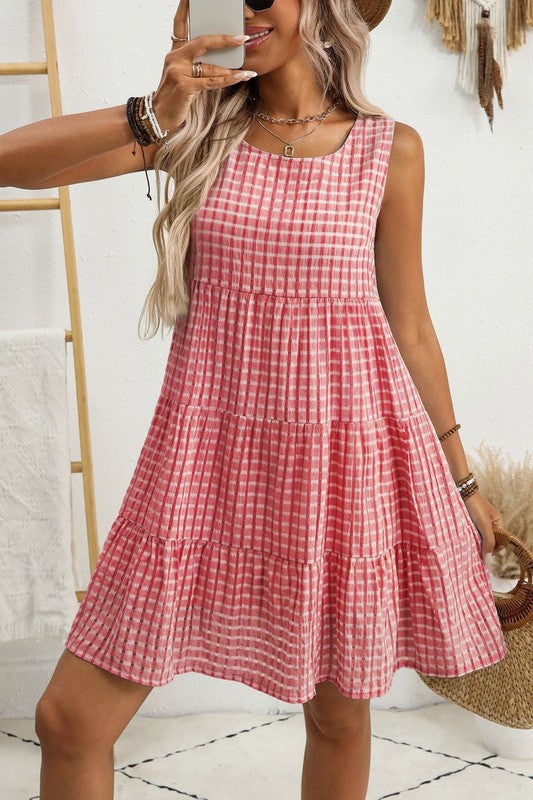 Gingham tiered dress