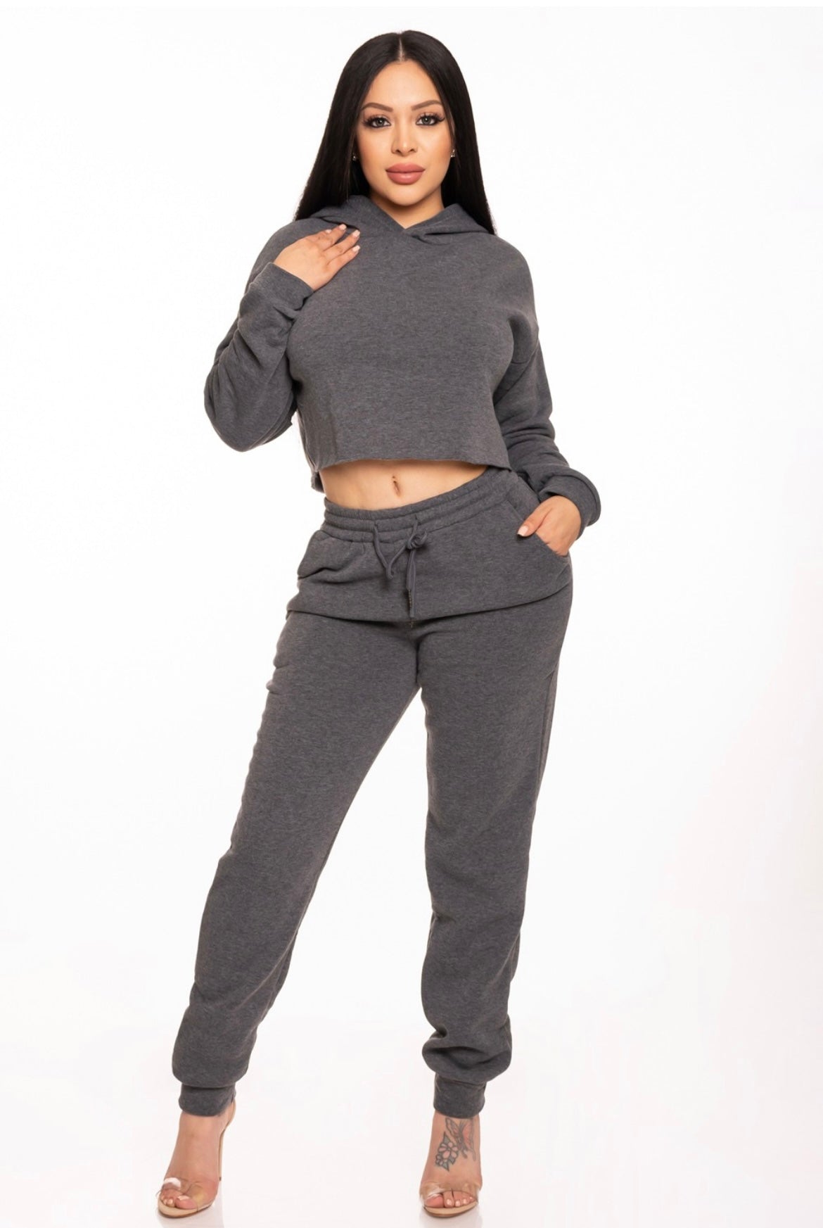 2-Piece Cropped Hoodie and Jogger Set