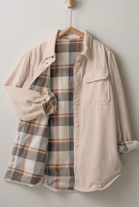 Reversible Plaid & Corduroy Shacket