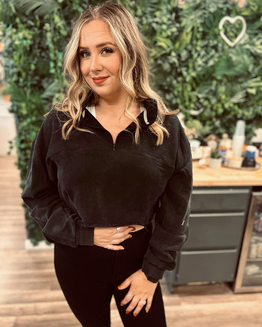 Cropped Half Zip Hoodie Pullover