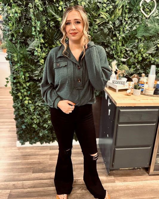 Olive You French Terry Button Detailed Top