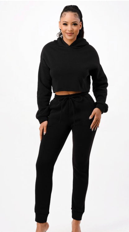 2-Piece Cropped Hoodie and Jogger Set